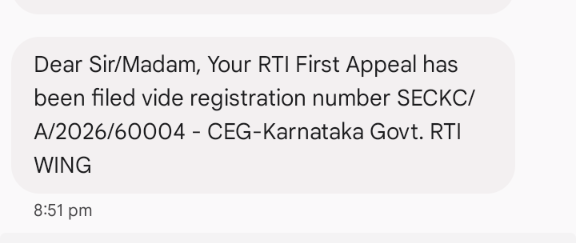 RTI First Appeal Confirmation SECKC/A/2026/00004